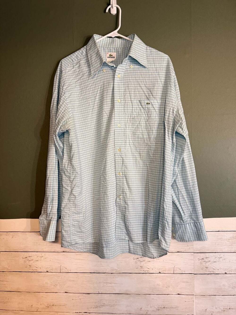 Lacoste Long Sleeve Button Down Shirt Size 44 Blue Plaid